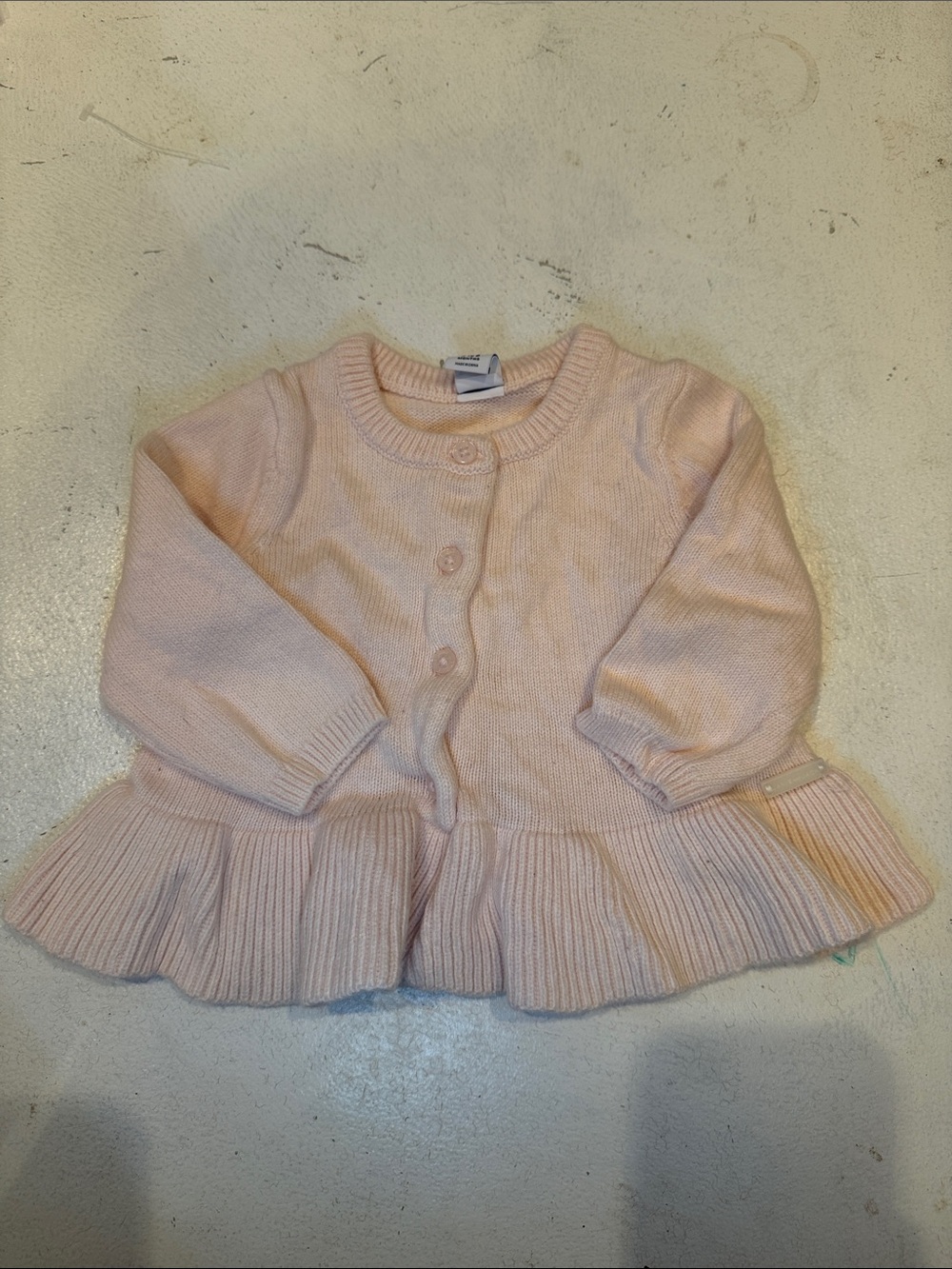 Baby Girls Soft Pink Knit Cardigan with Ruffle Hem -3-6m